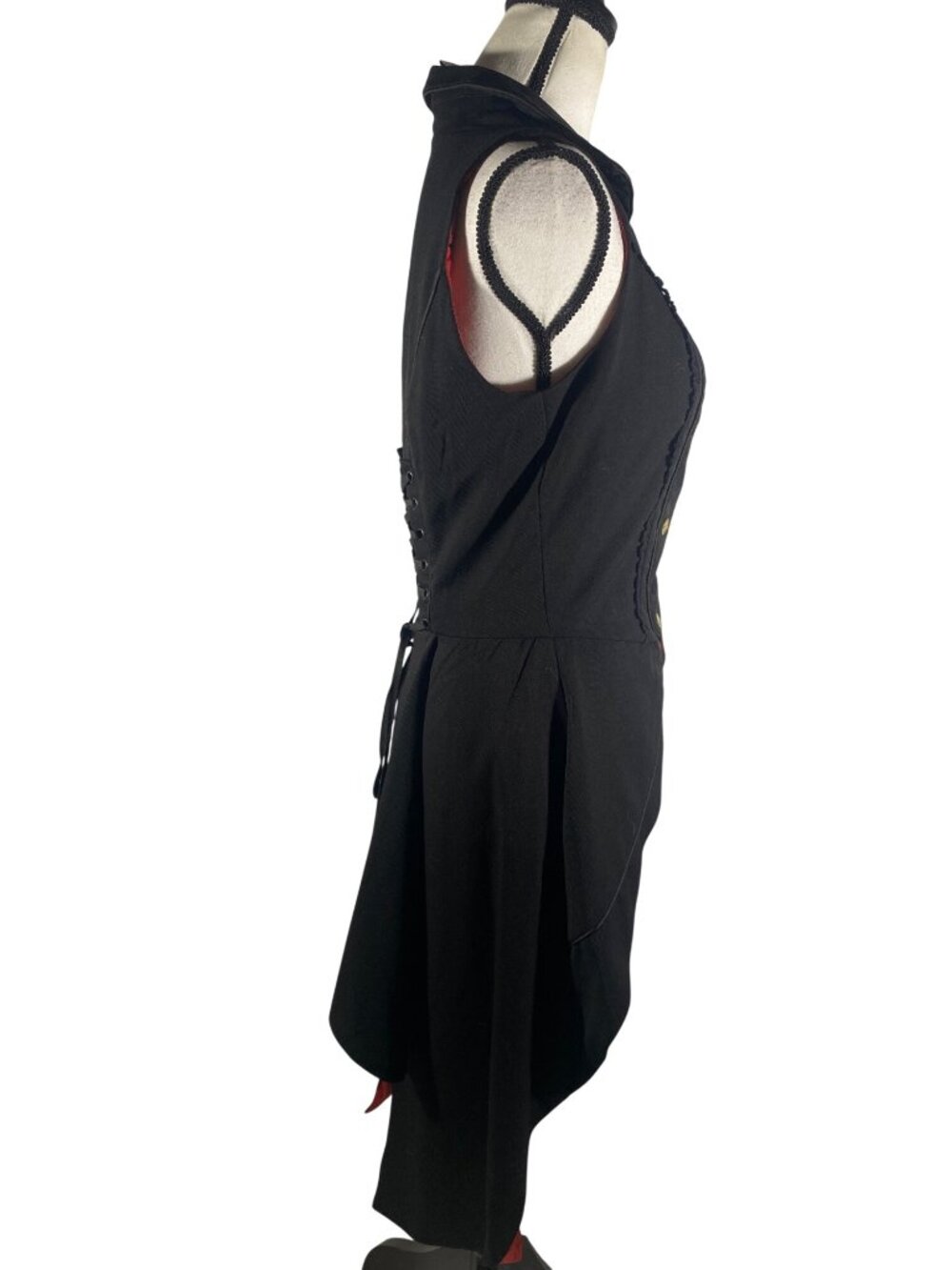 Gothic High-Low tail Vest jacket Red Satin Lining corset tie Lace-Up Size L - Picture 3 of 10